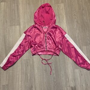 Fashion Nova Pink and White Hooded Jacket